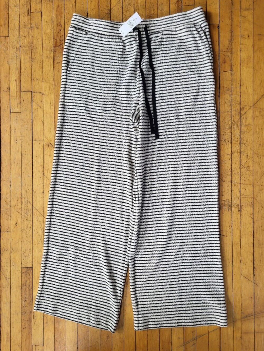 Lou & Grey Women's Cream & Black Striped Knit Wide-Leg Pants NWT Sz L